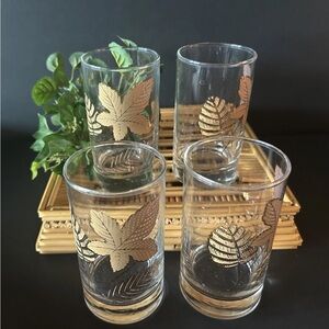 Vintage Libbey Gold Leaf Glasses Highball Tumbler Set of 4 MCM Foliage 5"
